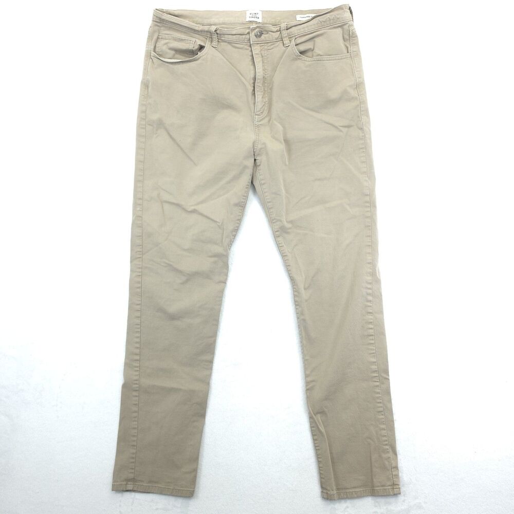 Flint And Tinder Pants Mens (Measures 34x30) Tan Khaki Tapered Fit Stretch